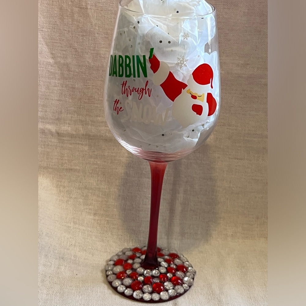 Dabbin’ Through the Snow Hand Painted Wine Glass.
